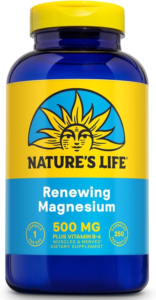 Natures Life Renewing Magnesium 500mg - ビタミンB-6 - ビタミンB-6 - 筋肉とNervesサポート - ラボ検証済み(250のサービング、250のベジーキャップ)