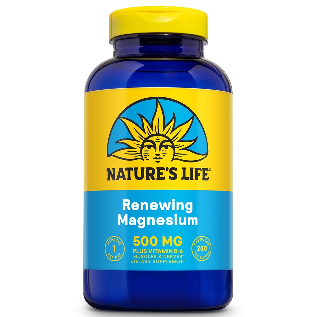 Natures Life Renewing Magnesium 500mg - ビタミンB-6 - ビタミンB-6 - 筋肉とNervesサポート - ラボ検証済み(250のサービング、250のベジーキャップ)