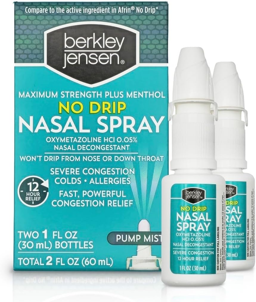 berkley jensen なし ドリップ 重度の混雑 鼻スプレー - Oxymetazoline HCl と Menthol - ポンプ 霧のアプリケーター、ステロイド無し、12 時間救助、1 液体のオンス(パッケージ 2)