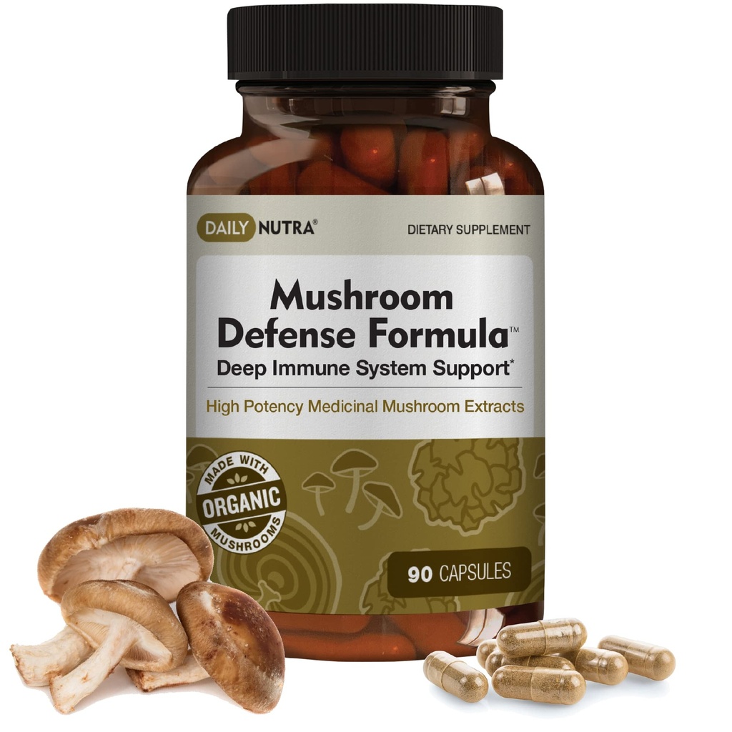 DailyNutraキノコ防衛フォーミュラ - 免疫サポートサプリメント  有機マッシュルーム、お湯抽出 - Reishi、Chaga、Maitake、シイタケ&トルコテール(90カプセル)