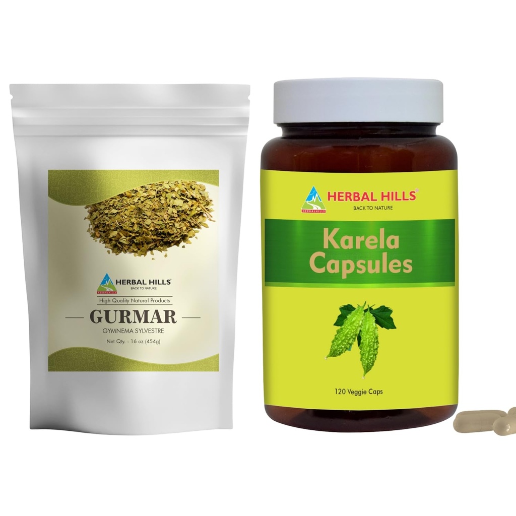 HERBAL HILLS Gurmar TeaパウダーとKarelaカプセルパック2コンボ