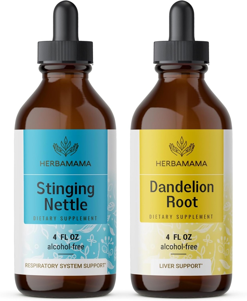 HERBAMAMA の草の液体の低下のキット-Stinging Nettle の束及び Dandelion Root Tincture 4 の fl oz - ビーガン、非 GMO、砂糖及びアルコールフリー - 2 のパック