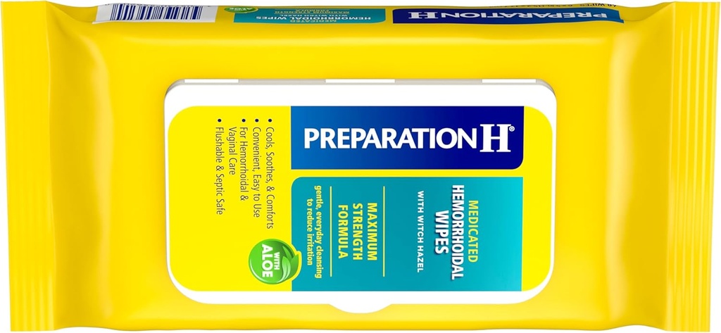 Preparation H Hemorrhoid Flushable Wipes with Witch Hazel for Skin Irritation Relief - 48 Count