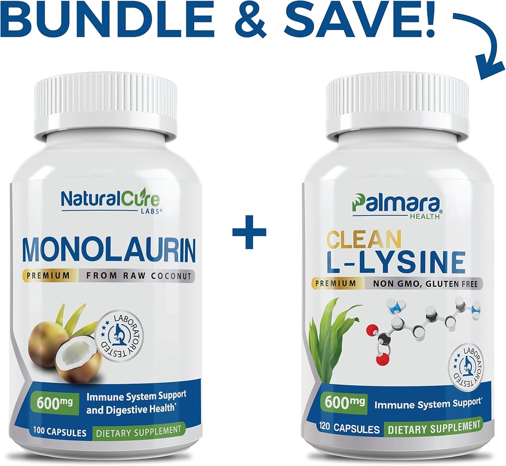 自然なキュア・ラボの束:優れたMonolaurin 600mg +きれいなLysine 600mg