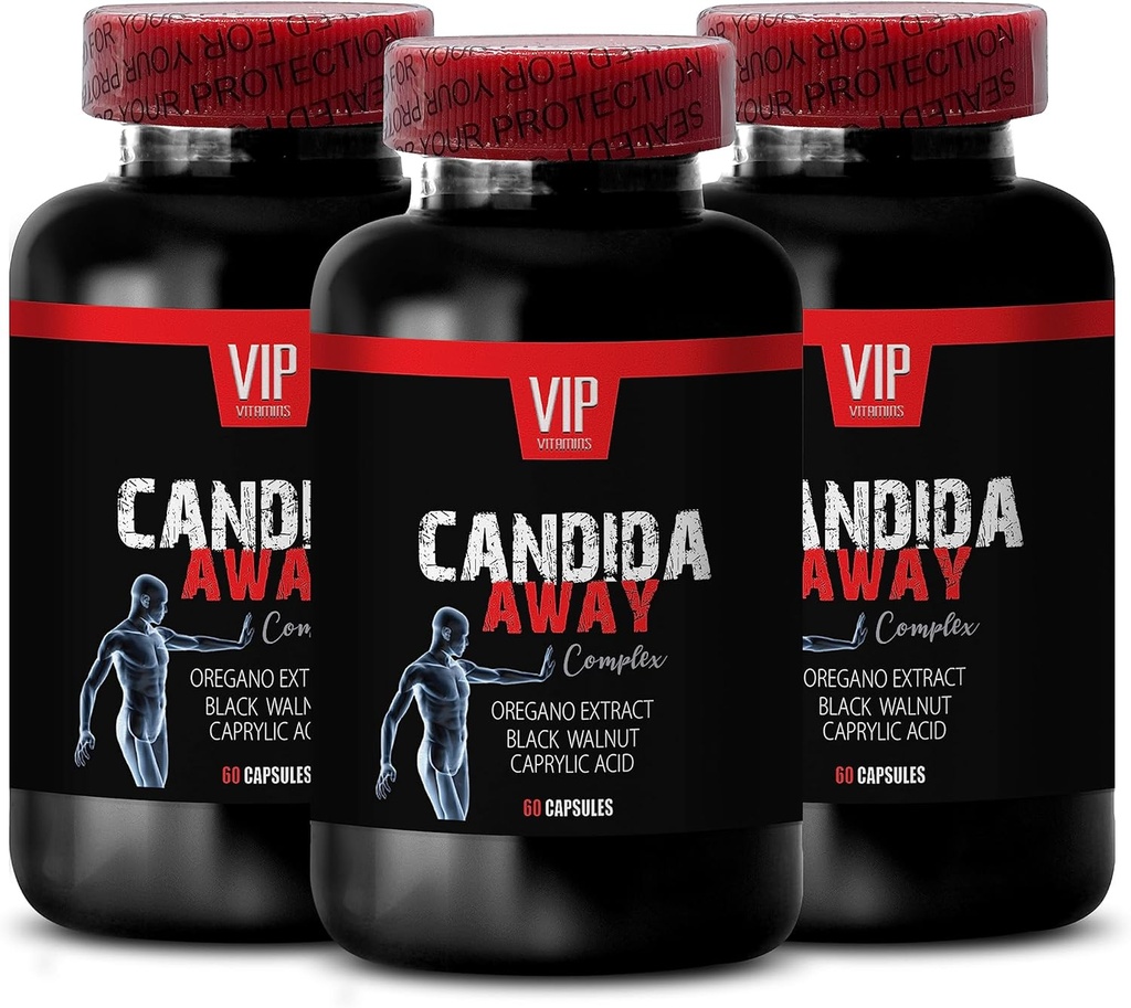 黒いクルミのエキス、腸のフローラの複雑な標準的なプロセス - CANDIDA AWAY COMPLEX -アロエベラリーフエキス、カプリル酸、免疫ブースター、オレガノオイルカプセル有機スーパー強度 - 3ボット180キャップ