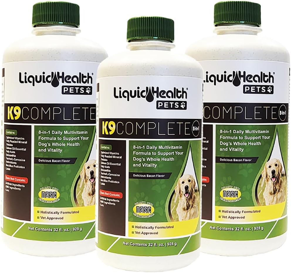 LIQUIDHEALTHのペットK9は大人のシニア ドッグ及び子犬のための8イン-1液体のMultivitaminを、すべて皮及びコート、共同健康、免疫サポートのための1つの完全な方式のcanineのビタミンすべて作りました(3パック)