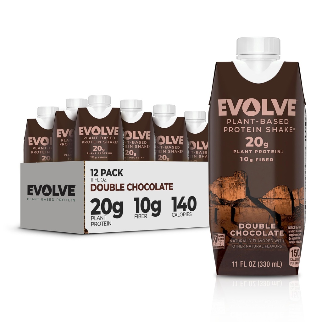 進化した植物は、タンパク質シェイク、ダブルチョコレート、20gビーガンタンパク質、乳製品無料、人工甘味料なし、非GMO、10g繊維、11 Fl Oz(12パック) - (フォーミュラ5月Vary)