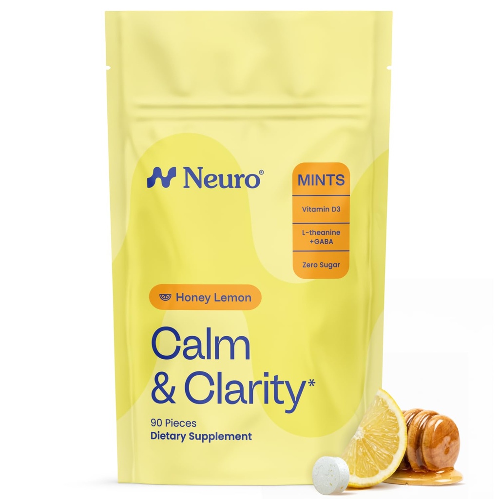 NeuroGum Calm & Clarity Mints (Honey Lemon, 90 Pieces) | GABA + L-テアニン + ビタミンD3 | 砂糖無料気分&ストレスリリーフサプリメント