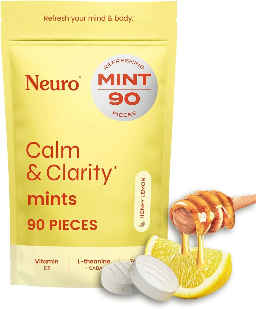 NeuroGum Calm & Clarity Mints (Honey Lemon, 90 Pieces) | GABA + L-テアニン + ビタミンD3 | 砂糖無料気分&ストレスリリーフサプリメント