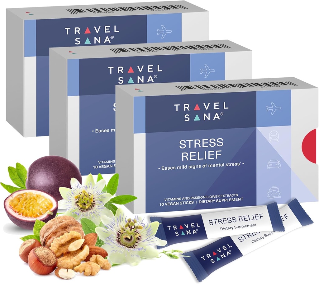 ストレスリリーフ |パッションフラワー 200mg |ビタミンB6・B12 |Premium |Natural Supplement | 旅行中のストレス解消 | ファースト・アクティング | 10 スティック(パック3)