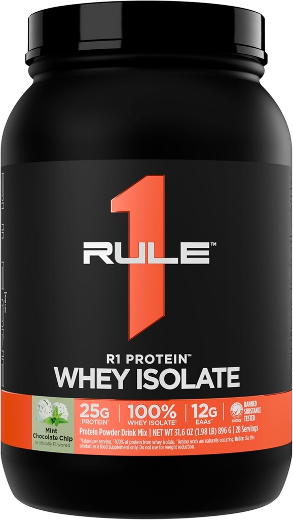 ルール1 R1タンパク質 Whey Isolate - ワークアウトの回復(2ポンド*、ミントチョコレートチップ)のための分離&加水分解ソースから25gプロテイン&6g BCAAと排他的に
