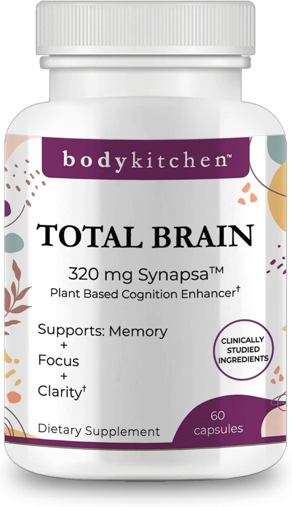 Body Kitchen Total Brain Supplement, Supports Increased Memory, Focus and Clarity with Bacopa, Coffee Fruit & Brainberry, Clinically Tested, Veggie Caps, 60 Count