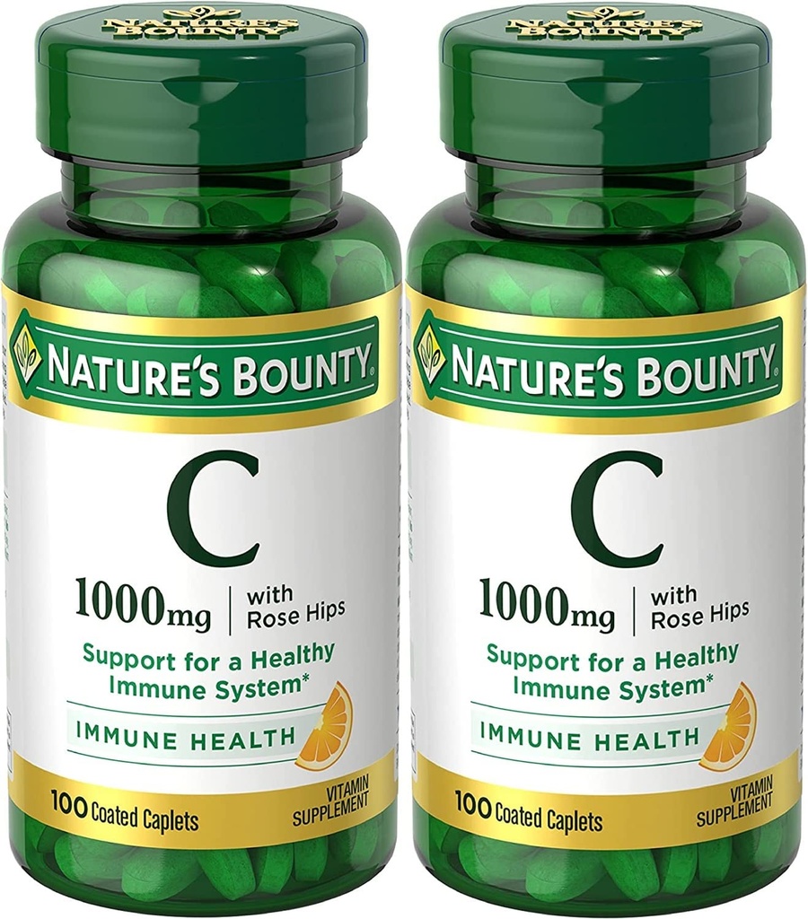 Nature's BountyビタミンC +ローズヒップ、免疫サポート、1000mg、コーティングされたカプレット、100 Ct - 2のパック