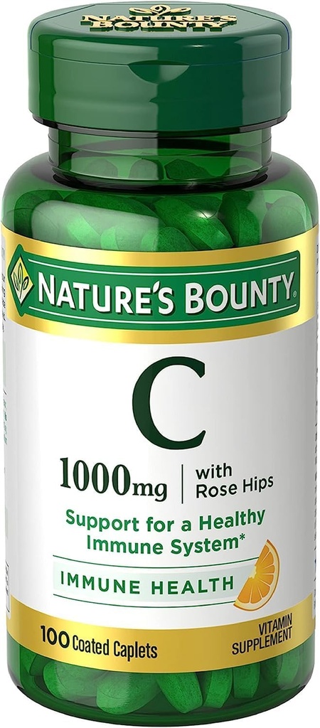 Nature's BountyビタミンC +ローズヒップ、免疫サポート、1000mg、コーティングされたカプレット、100 Ct - 2のパック