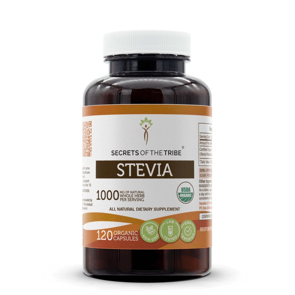 Stevia 120カプセル、1000 mg、USDAオーガニックステビア(Stevia Rebaudiana)ドライリーフ(120カプセル)