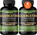ビタミンCと亜鉛でGade Nutrition Quercetin - Nettle Quercetin - Quercetin 500mg - Bromelainとケルセチン - 亜鉛ケルセチン + ビタミンD3-240 Veggieキャップ - 非GMO - 4ヶ月の供給