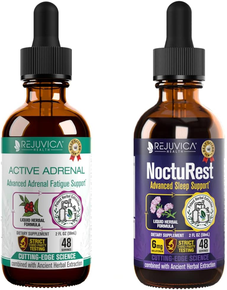 Active Adrenal + NoctuRest - Supports Adrenal Health + Sleep- Liquid Delivery for Better Absorption - Rhodiola, Hops, Holy Basil, Melatonin, Ashwagandha & More!