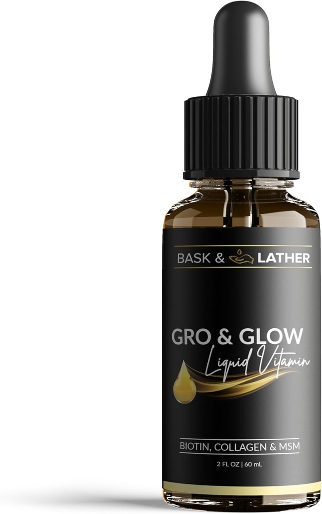 BASK及びLATHER GRO及びGlowの液体のビタミン、女性のための液体のコラーゲン、コラーゲン、Biotin、Msm、美の補足が付いている自然な原料は、健康な毛、皮及び釘、チェリーの味、2 FL Ozを支えます