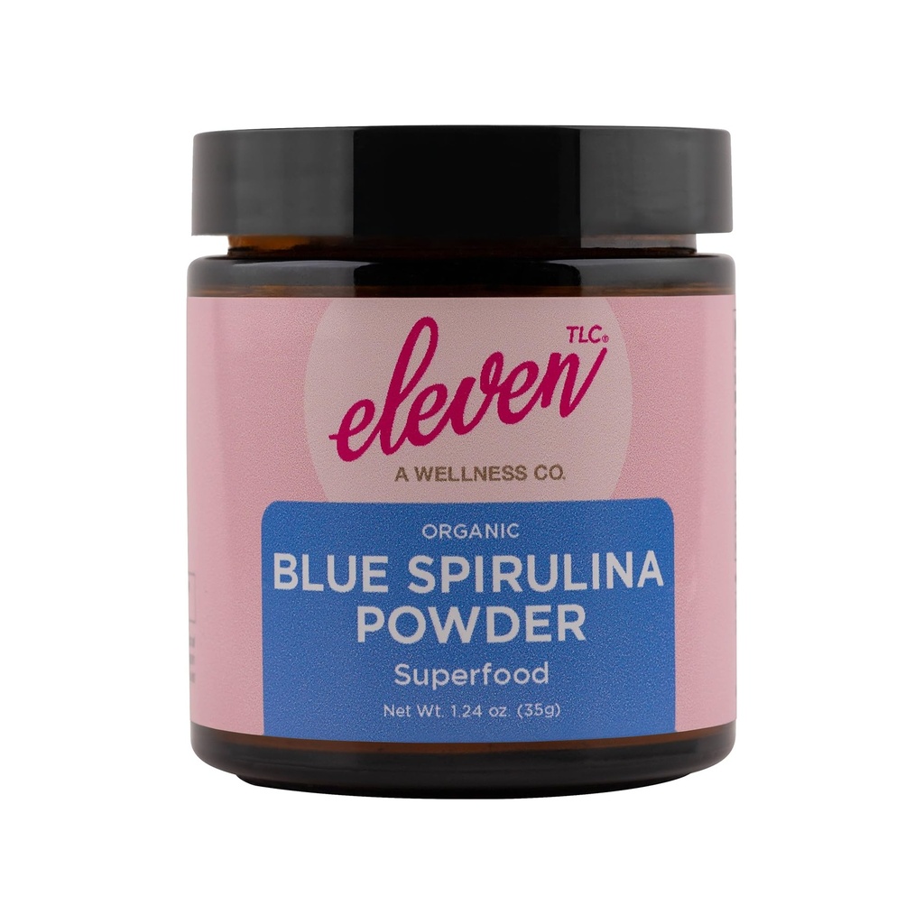 Eleven TLC、オーガニックブルースピルリナパウダー、Flavorless、スーパーフード、ビタミン+ミネラル、Espirulina Azul en Polvo、植物タンパク質、非GMO、非メッシーガラスジャー、1.24 Ounce 35サービング