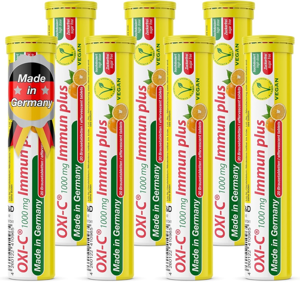 T&D Oxi C 1000 mg ビタミン C - 140 ビーガンドリンク 発泡錠 - オレンジ風味 - ドイツ製