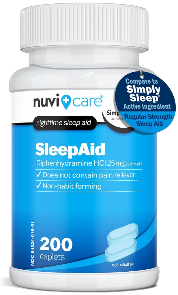 夜間眠りの援助 Diphenhydramine HCl 25 mg - 大人のための規則的な強さの睡眠の丸薬を形作る非習慣 - 痛みの余剰を含んでいません - 大人のOTCの睡眠の援助(200のカプレット)