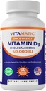 VitamaticビタミンD3 50,000 IU(Cholecalciferolとして)、週1回、1250 mcg、60 Veggieカプセル1年の供給、ビタミンDの不足分(パック1)を助けるプログレッシブフォーミュラ
