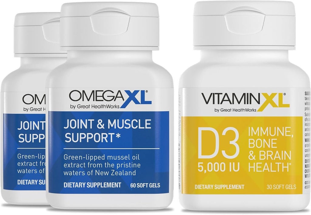 OmegaXLの共同サポート補足-自然な筋肉/免疫サポート、60 Softgels (2パック)及びビタミンXL D3の高い効力の毎日のビタミンD 5000 IU 125mcgの補足(30 Softgels)