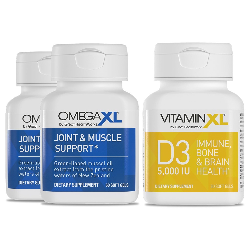 OmegaXLの共同サポート補足-自然な筋肉/免疫サポート、60 Softgels (2パック)及びビタミンXL D3の高い効力の毎日のビタミンD 5000 IU 125mcgの補足(30 Softgels)