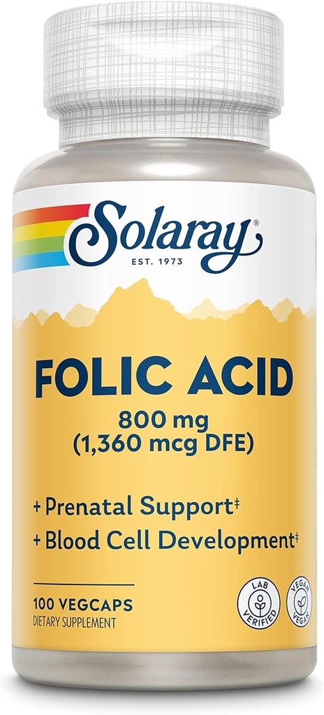 SOLARAY 葉酸カプセル 1360mcg | 100 カウント | 2 パック