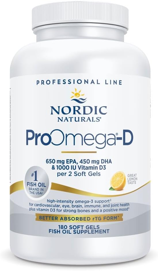 Nordic Naturals ProOmega-D、レモンフレーバー - 180 ソフトジェル - 1280 mg Omega-3 + 1000 IU D3 - 高周波魚油 - EPA&DHA - 脳、目、心、免疫の健康 - Non-GMO - 90 サービング