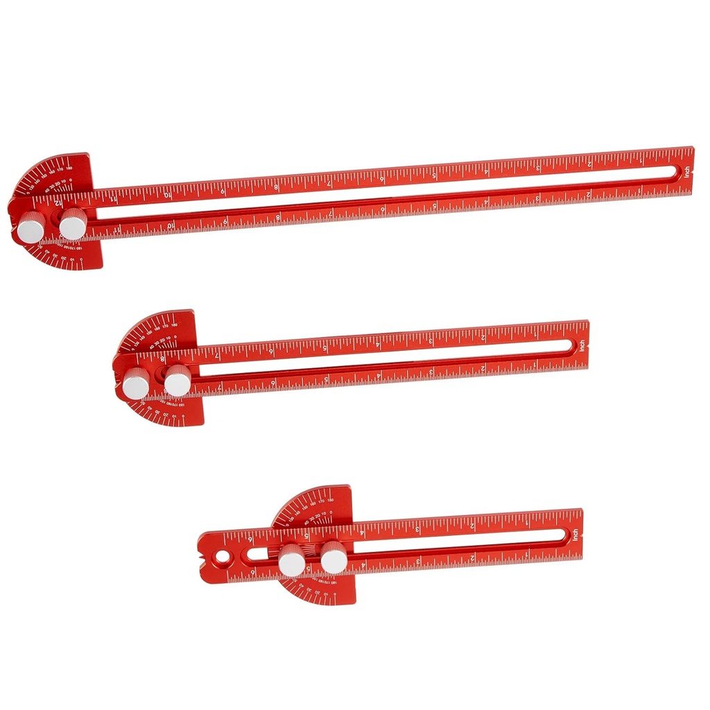 木工業の定規、TourACE 3Pcsの精密ポケット定規の金属のスライドの規則の木工業用具Tの正方形のメートル/インチのProtractorの角度のファインダー(6/8/12インチ)の携帯用定規