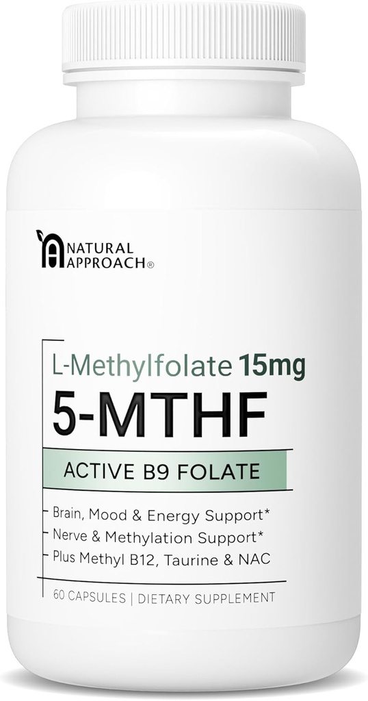 L-Methylfolate 15mg + メチルB12、D3、タウリン&NAC | MTHFR-Friendly Folate(高効力) | ビタミンB9&B12の生理活性形態 | 気分、メチル化、認知症のサプリメント | 60カプセル