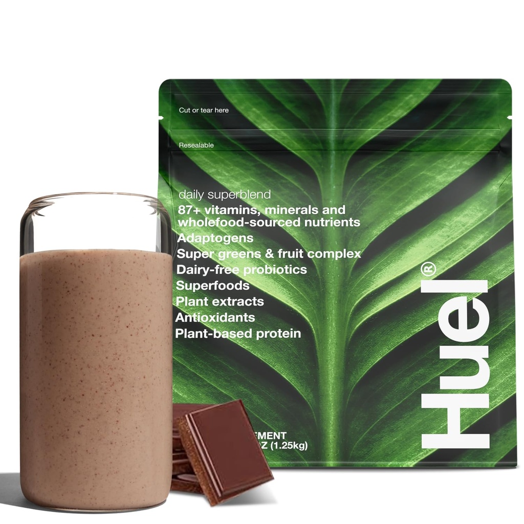 ヒューエル・デイリー・スーパーブレンド・チョコレートパウダー | 25g 植物由来タンパク質 | スーパーグリーンパウダー | 87 ビタミン・ミネラル・全食品由来成分 |19 サービング | プラスチックを削減しないスコップ