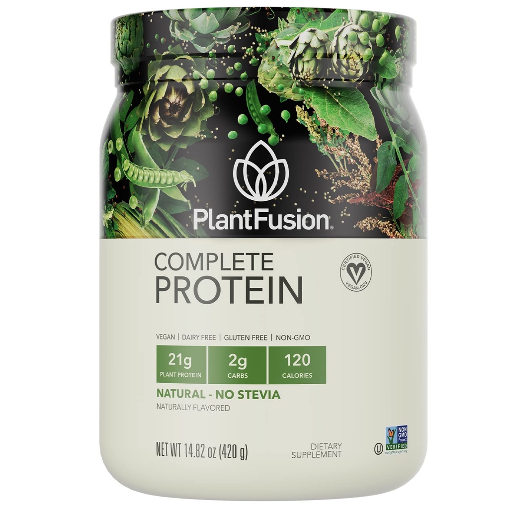 PlantFusion完全ビーガンプロテインパウダー - BCAA、消化酵素とエンドウ豆タンパク質 - Keto、グルテンフリー、非酪農場、砂糖、非GMO - ナチュラルノーステビア0.93ポンド