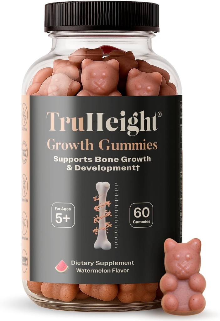 TruHeight成長のグミ(スイカ) 子供のための自然成長と開発サプリメント & 十代の若者たち - ビタミンD、K、カルシウム&アシュワガンダ - 骨の強度ビタミンD3 K2 - ピカピカエイタービタミン - 年齢5 +