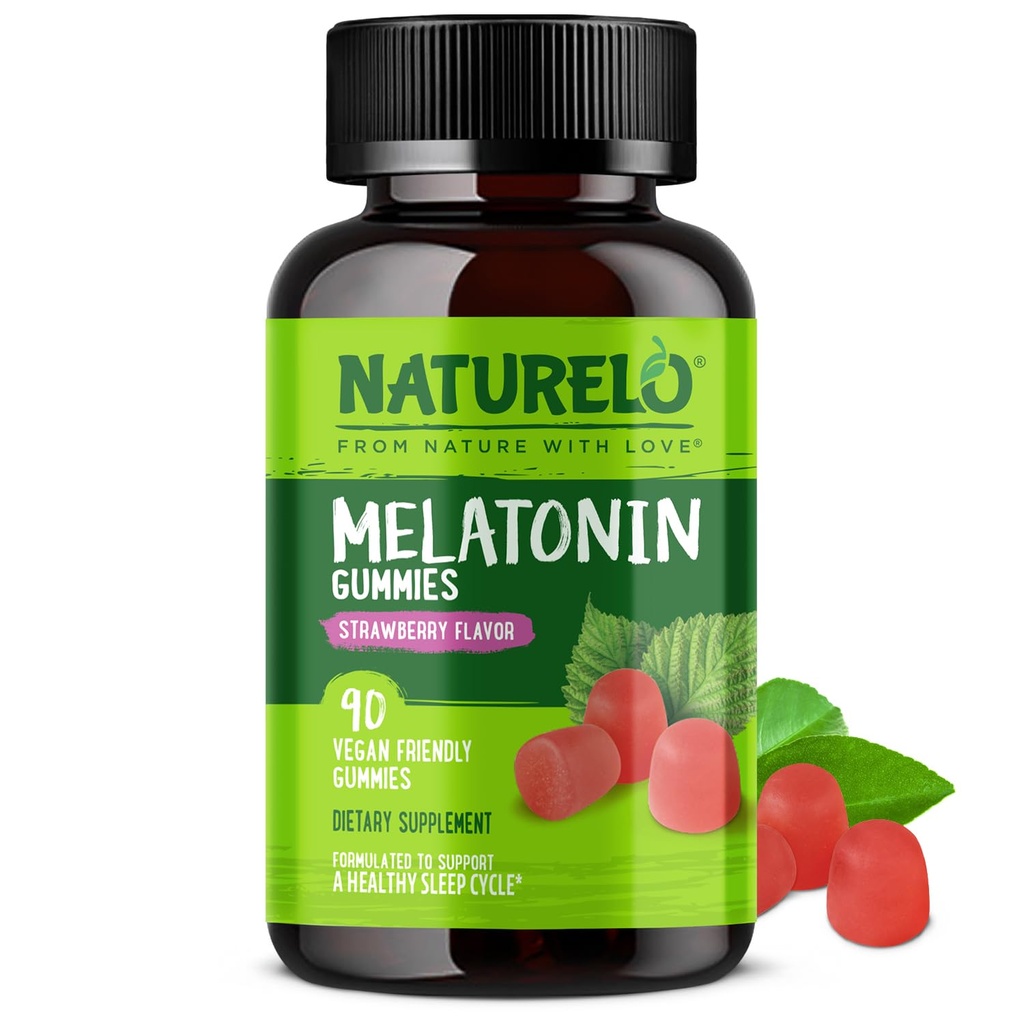 NATURELO メラトニン ガミー - 非GMO、グルテンフリー、大豆フリー - イチゴフレーバー - Gentle Sleep Supplement - 90 ベジタリアングミー