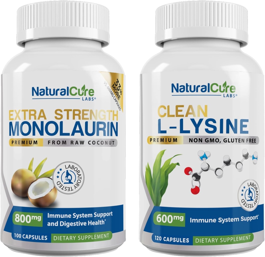 自然なキュア・ラボの束:余分強さのMonolaurin 800mg +きれいなLysine 600mg