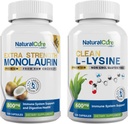 自然なキュア・ラボの束:余分強さのMonolaurin 800mg +きれいなLysine 600mg
