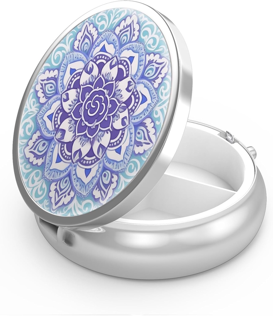 丸薬箱3のコンパートメントの小さい丸薬の箱、ポケットのために携帯用かPurseの丸薬のオルガナイザーの丸薬のホールダーはビタミン、薬、魚油および補足を(Mandala青)握ります