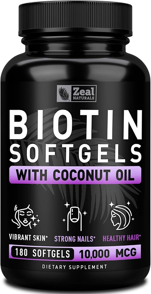 毛10000mcg (180のSoftgels)の補足のためのココナッツ油が付いているZealのNaturalsのBiotin -人の毛の成長のための女性のカプセルのためのBiotinの丸薬6のmの供給