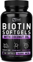 ゼールビオチン 10000mcg オーガニックココナッツオイルソフトジェル | ビタミンビオチンサプリメント | ヘアスキンと女性のためのネイルビタミン | 6 mo 供給 - 180 ゲルカプセル