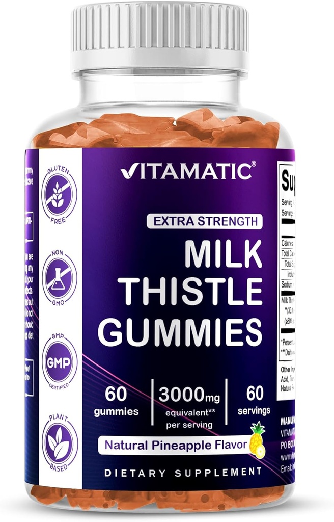 Vitamaticのミルクのこの牛ガミー- サービングごとの10000のmgの等価(50:1のエキス200のmgから)-肝臓のDetox及び反酸化剤の健康-分。80%のSilymarinのフラボノイド- 60のペクチンによって基づくガミー