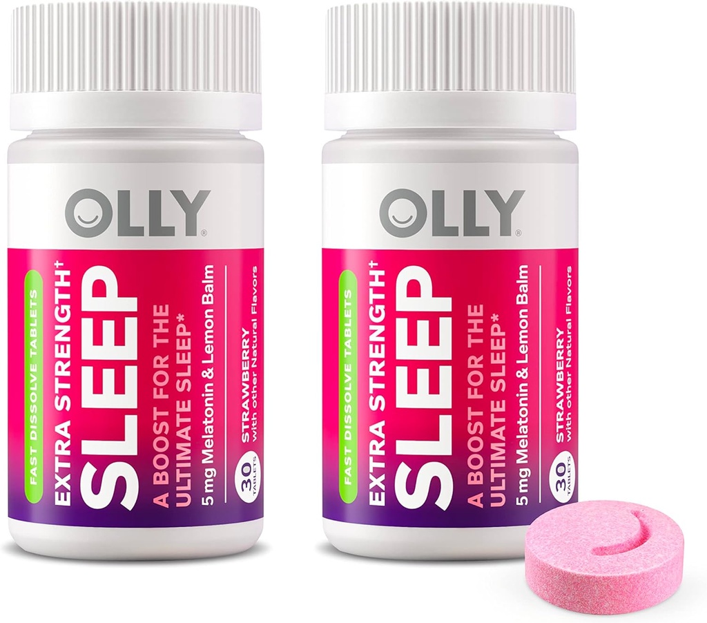 OLLY 余分な強さの睡眠の速い分解のタブレット、5mg メラトニン、ビーガン、いちご - 60ct