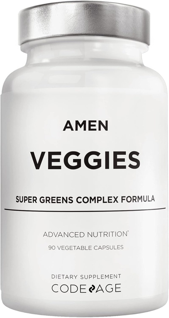 Amen Veggies, 毎日の野菜ビタミンサプリメント, 野菜ビーガンブレンド & 食品原料マルチビタミンカプセル, きのこコンプレックス, スーパーフード, ミネラル, 緑の野菜栄養素, 非GMO, 90 ct
