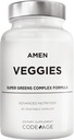Amen Veggies, 毎日の野菜ビタミンサプリメント, 野菜ビーガンブレンド & 食品原料マルチビタミンカプセル, きのこコンプレックス, スーパーフード, ミネラル, 緑の野菜栄養素, 非GMO, 90 ct