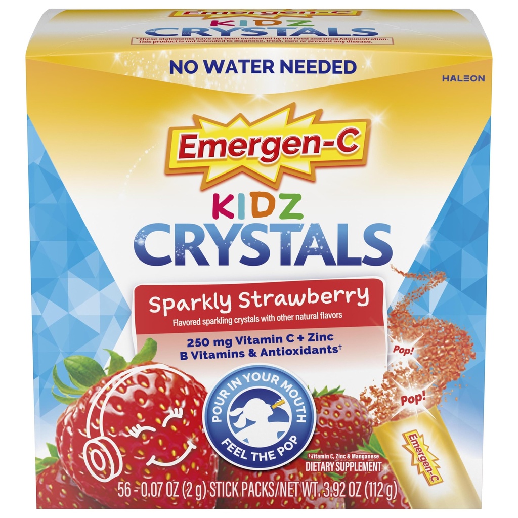 Emergen-C Kidz Crystals、On-the-Go Emergen-C Immuneは、ビタミンC、Bビタミン、亜鉛、マンガン、スパークリーベリー、ストッキングサッファ - 56スティックパックとサプリメント