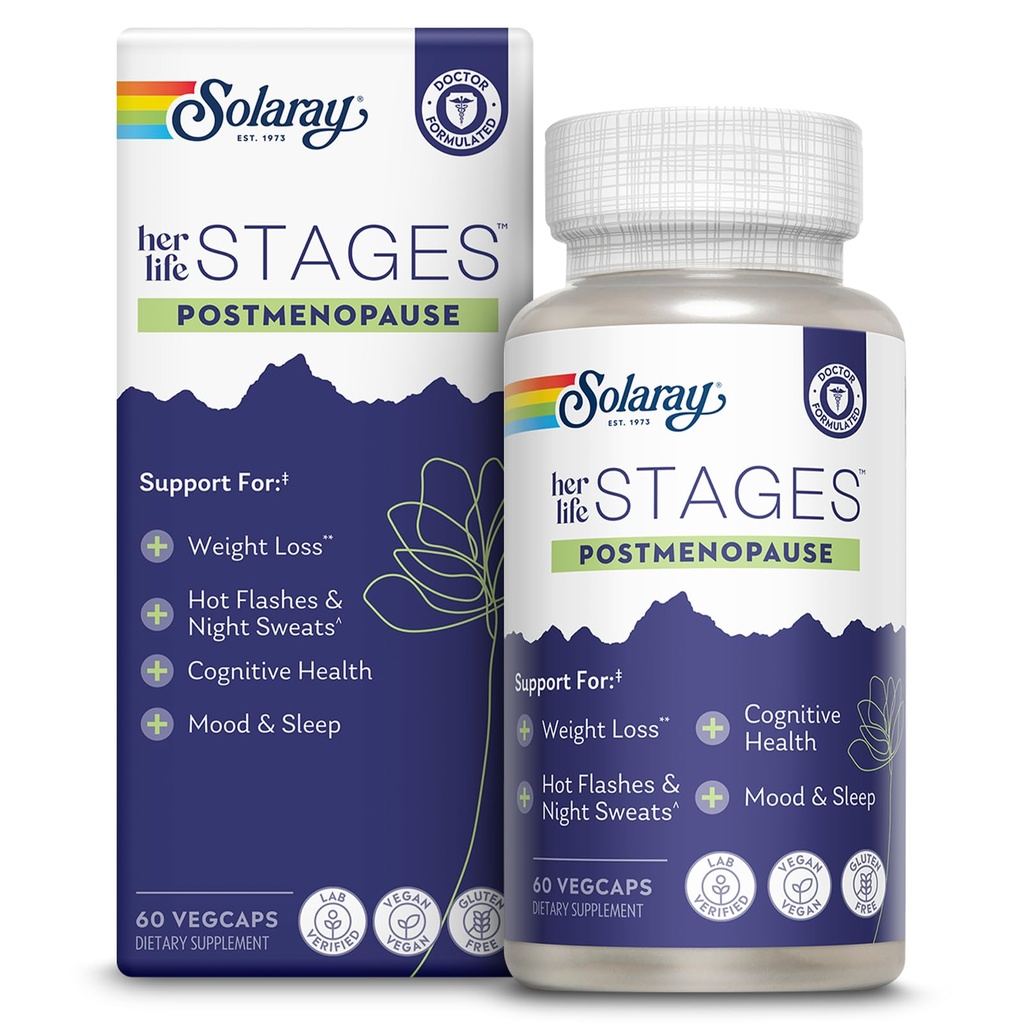 SOLARAY Postmenopause 彼女のライフステージ - Resveratrolで女性のための月経閉症のサプリメントを投稿 - ビーガンとホルモンなしで作られた - 60日間の保証 - ビーガン、ラボ検証 - 30のサービング、60ベジキャップ