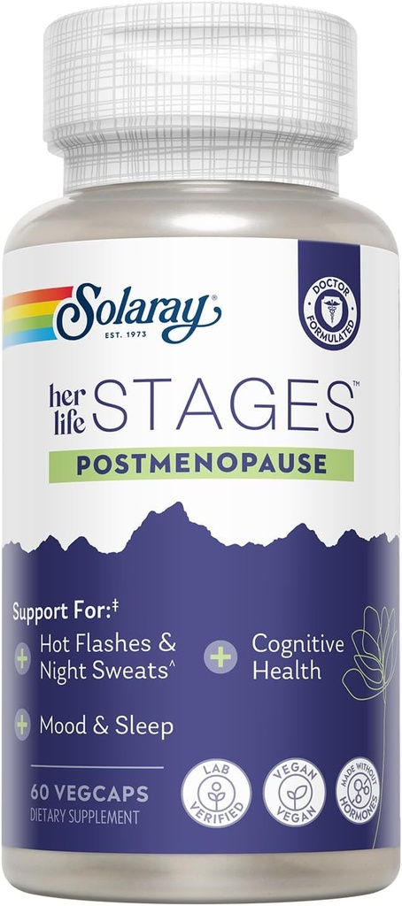 SOLARAY Postmenopause 彼女のライフステージ - Resveratrolで女性のための月経閉症のサプリメントを投稿 - ビーガンとホルモンなしで作られた - 60日間の保証 - ビーガン、ラボ検証 - 30のサービング、60ベジキャップ