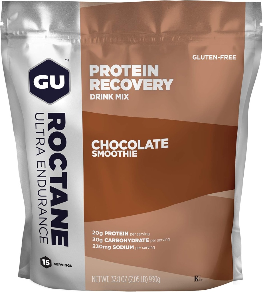 GUのエネルギーRoctaneの超持久力の蛋白質の回復飲み物の組合せ、グルテンフリーおよびコザーの酪農場、回復サポートの後のあらゆるワークアウト、15のサービングの袋、チョコレートSmoothie