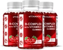 VitamaticビタミンBコンプレックスビタミンC&イノシトール - ナチュラルストロベリー風味 - 60グミ(3ボトル)